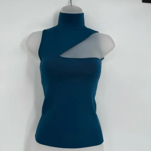 Alice + Olivia Kiki Blue-green mock neck Cutout Tank  Size Small Sleeveless - Picture 9 of 9